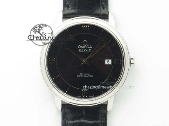 0517 Trendsetting Speedmaster ’57 SS Chrono AXF Best Edition RG Bezel Black Dial on Black Leather Strap A 8283